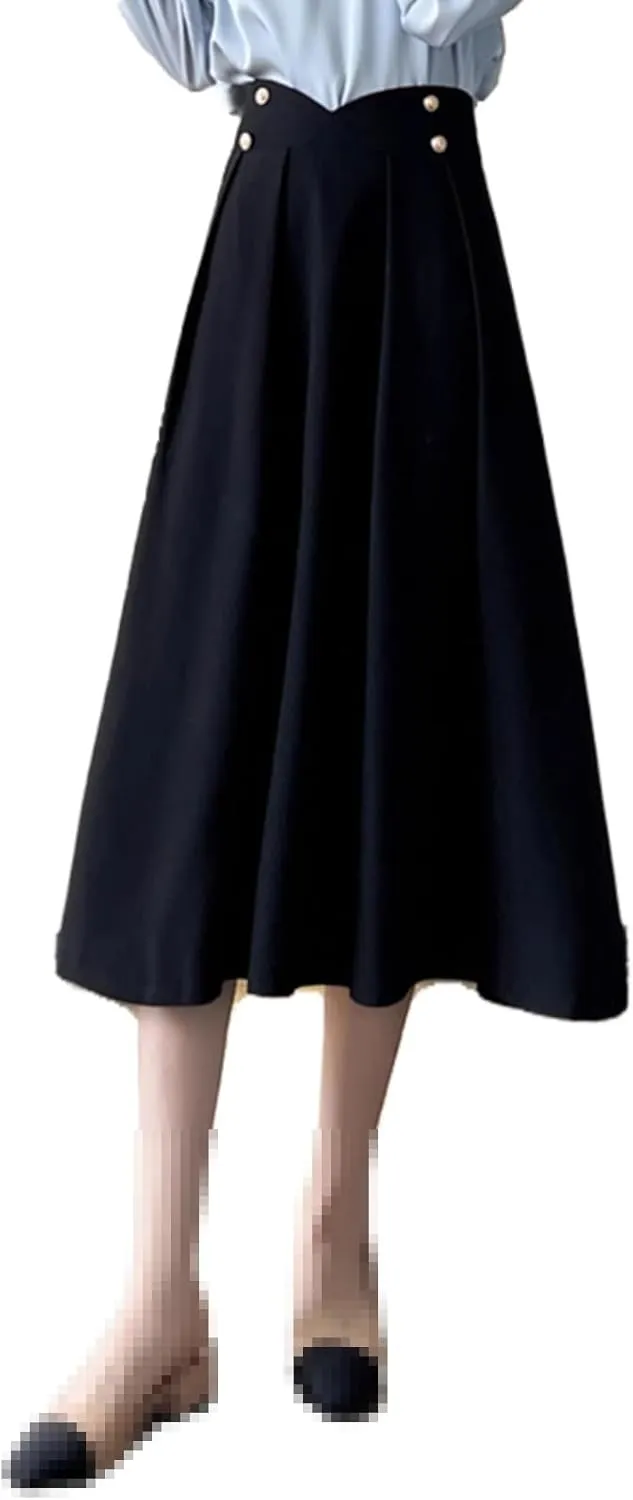 Mid-Length Office Skirt for Women,Spring,high-Waist Flared A-line Long Skirt