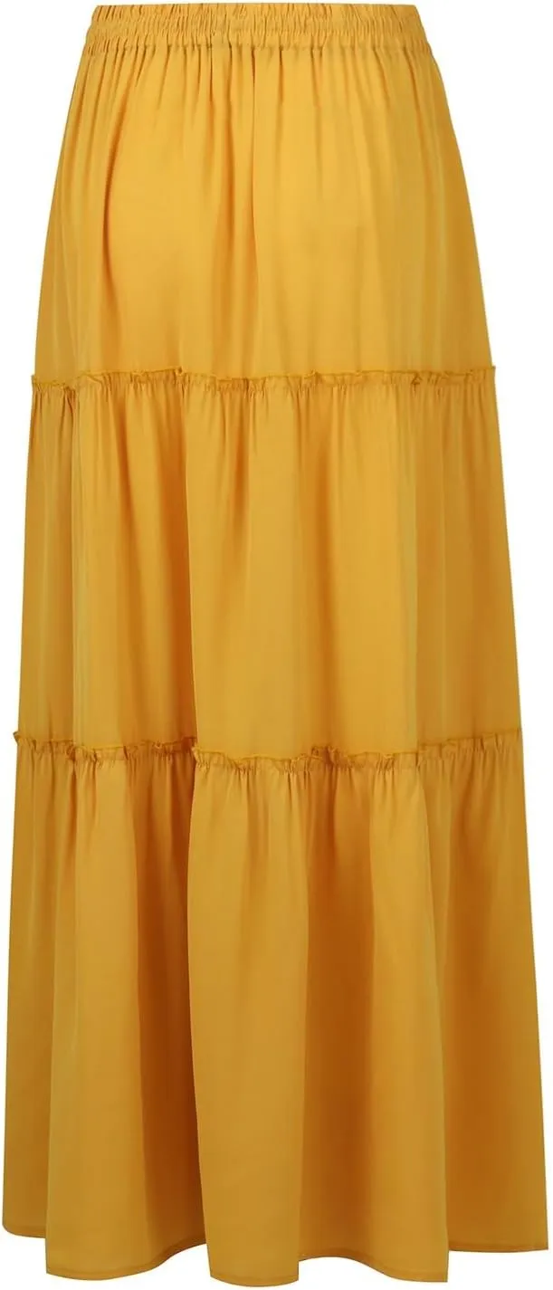 midelxp Pleated Long Skirts for Women Summer Casual Elastic High Waisted Skirts A-Line Flowy Swing Maxi Skirt with Pockets