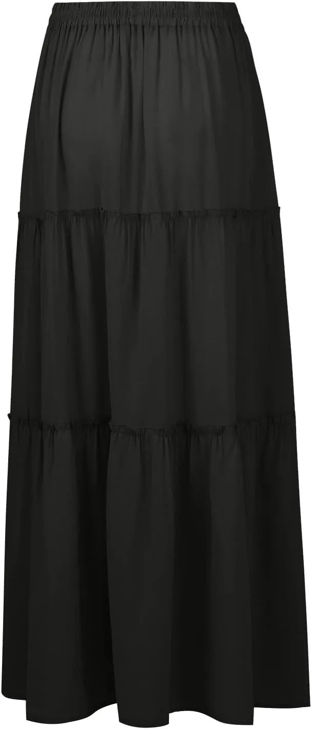 midelxp Pleated Long Skirts for Women Summer Casual Elastic High Waisted Skirts A-Line Flowy Swing Maxi Skirt with Pockets
