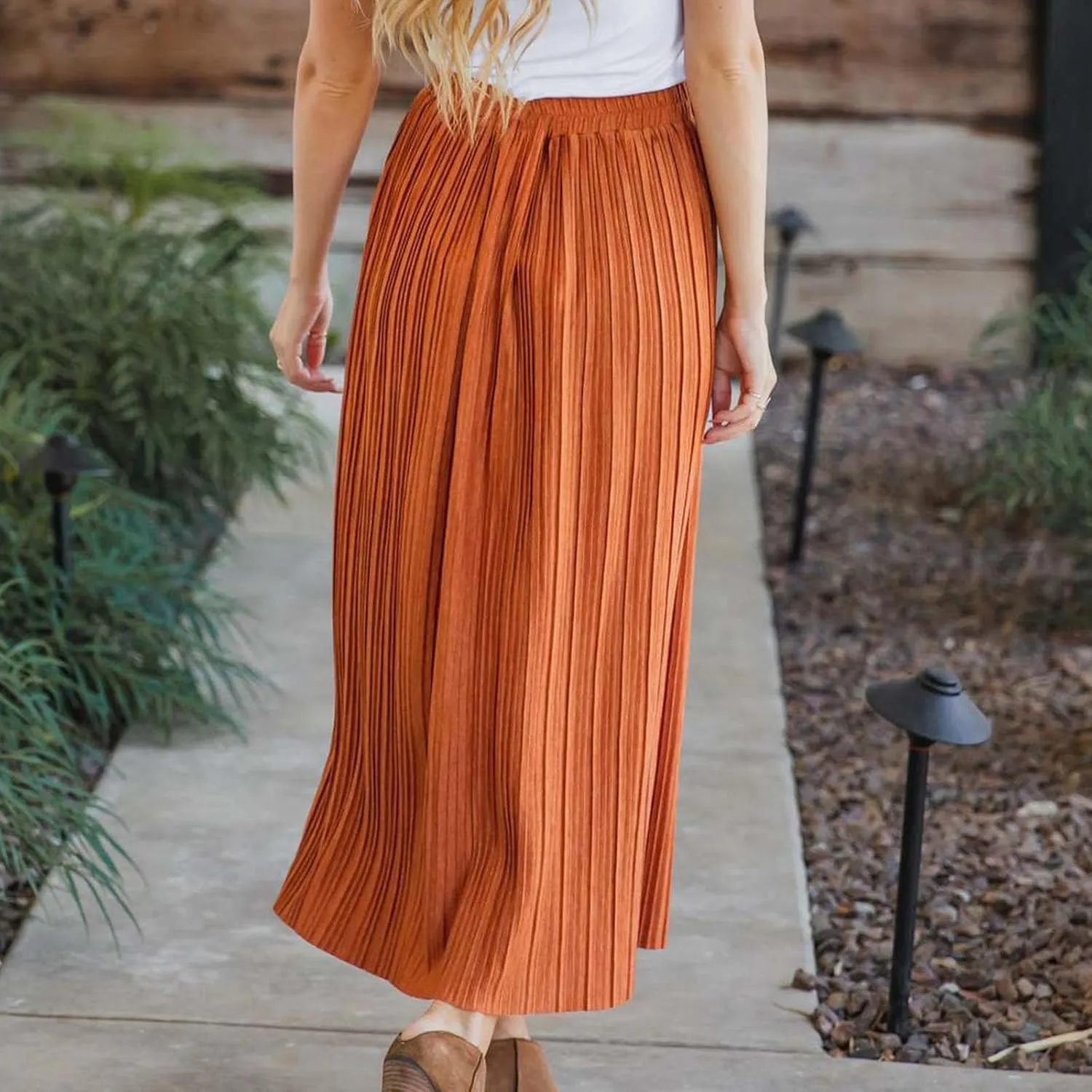 Midi Skirts for Women Summer Casual Elastic High Waisted Buttons Front A-Line Flowy Skirt Fashion Elegant Skirts