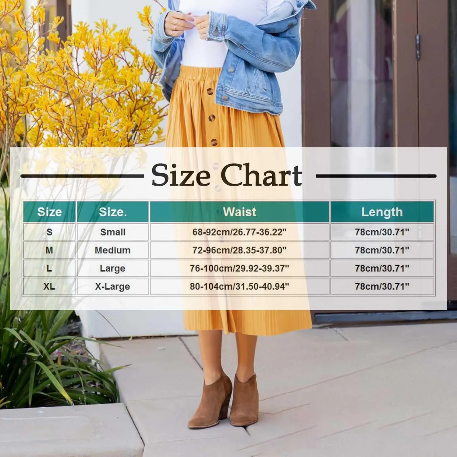 Midi Skirts for Women Summer Casual Elastic High Waisted Buttons Front A-Line Flowy Skirt Fashion Elegant Skirts