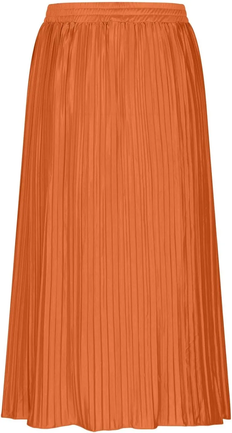 Midi Skirts for Women Summer Casual Elastic High Waisted Buttons Front A-Line Flowy Skirt Fashion Elegant Skirts