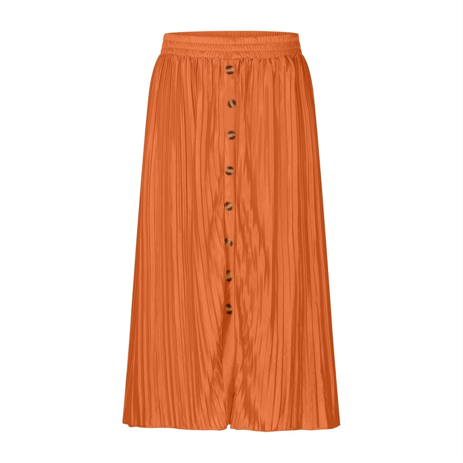 Midi Skirts for Women Summer Casual Elastic High Waisted Buttons Front A-Line Flowy Skirt Fashion Elegant Skirts