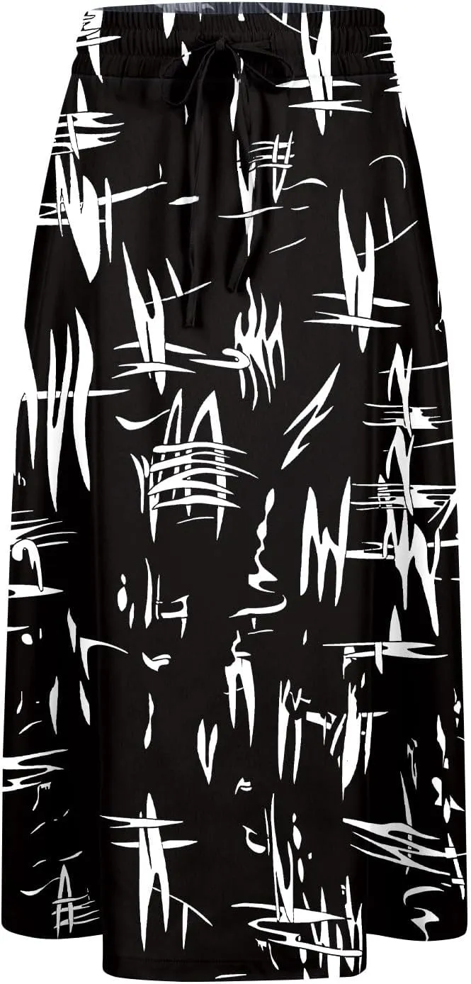 Midi Skirts for Women Trendy Summer Floral A Line Skirts Elastic High Waisted Boho Beach Swing Flowy Skirt w/Pockets