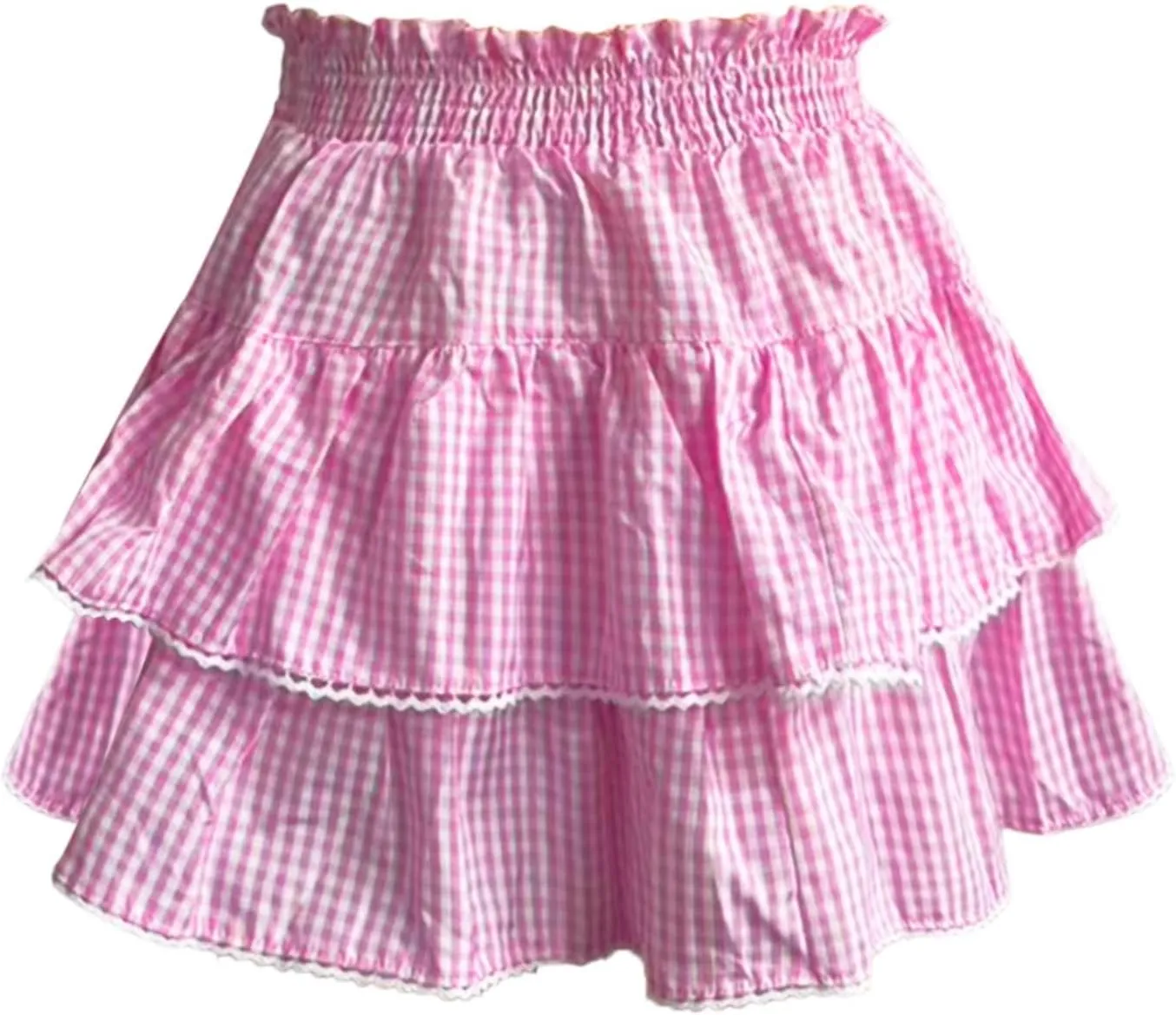 Mini Skirt for Women Trendy 2025 Summer High Elastic Waist Striped Double Ruffles Pleated Fairy Mini Skirts Underskirt