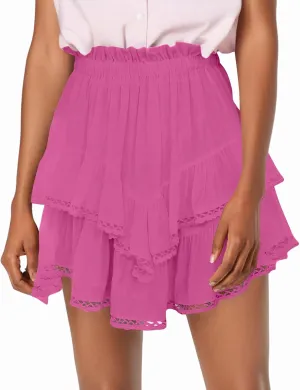 Mini Skirts for Women High Waisted Ruffled Tiered Flowy Shorts for Women Casual Boho Pleated Crochet Tennis Skorts Cute