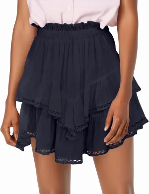Mini Skirts for Women High Waisted Ruffled Tiered Flowy Shorts for Women Casual Boho Pleated Crochet Tennis Skorts Cute