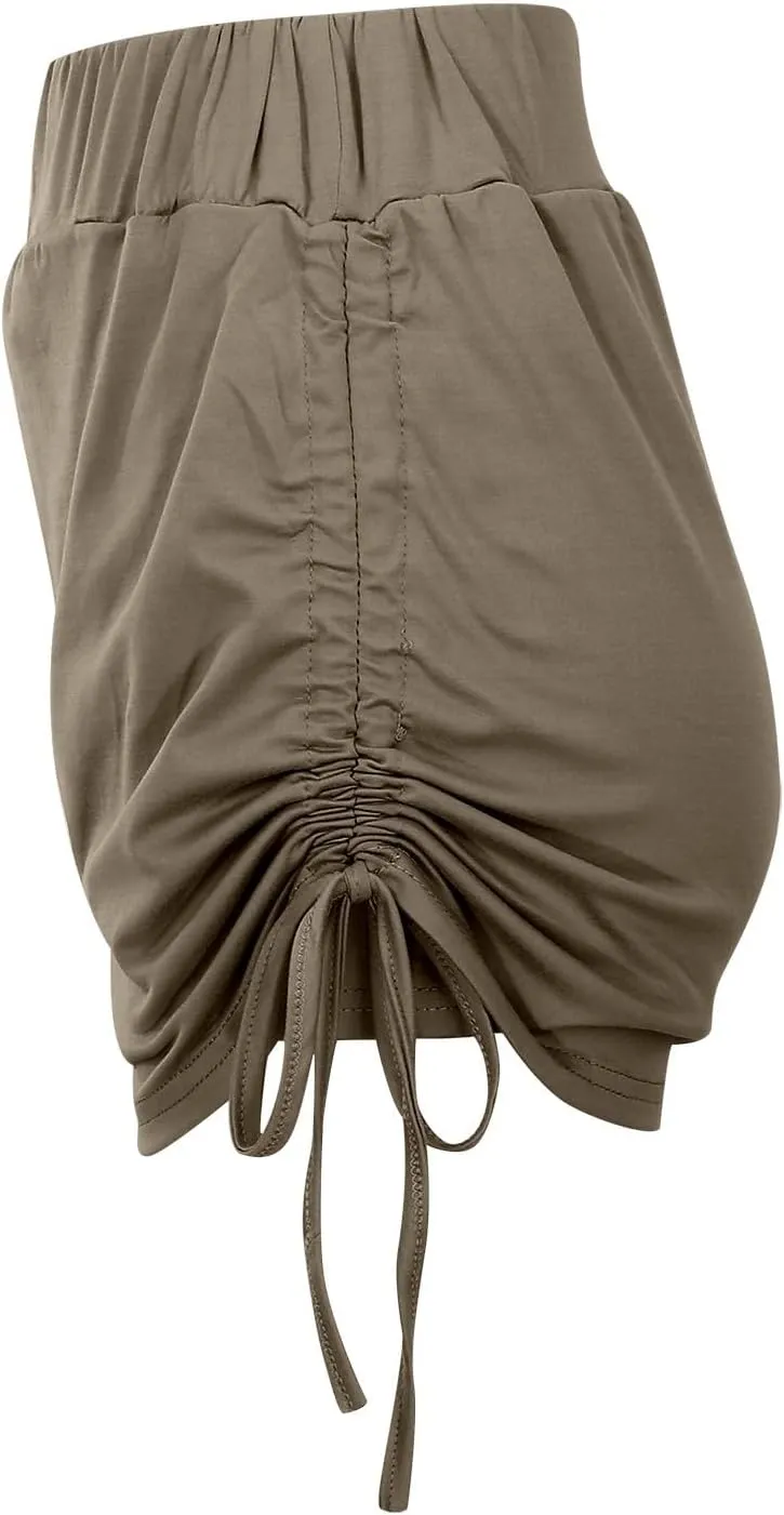 Mini Skirts for Women Sexy Lace Up Solid High Elastic Waist Slim Fit Stretchy Casual Pencil Shorts Skirts for Summer