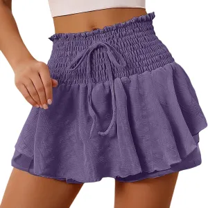 Mini Skirts for Women Summer Boho Cotton Linen Elastic Waist Tiered Ruffle Skorts Vingtage Beach Vacation Skirt