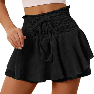 Mini Skirts for Women Summer Boho Cotton Linen Elastic Waist Tiered Ruffle Skorts Vingtage Beach Vacation Skirt