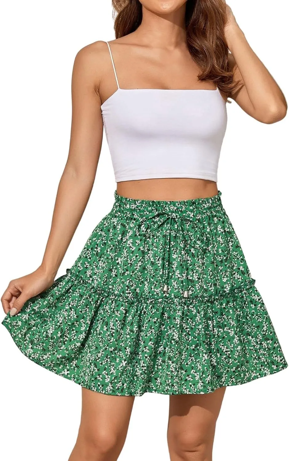 Mini Skirts for Women Trendy Summer Floral Short Skirts Drawstring High Rise Boho Beach Flowy Pleated A Line Skorts