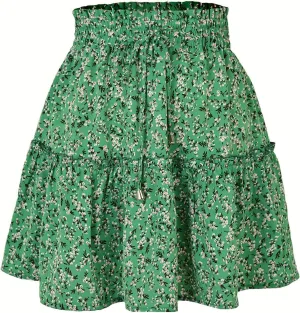 Mini Skirts for Women Trendy Summer Floral Short Skirts Drawstring High Rise Boho Beach Flowy Pleated A Line Skorts