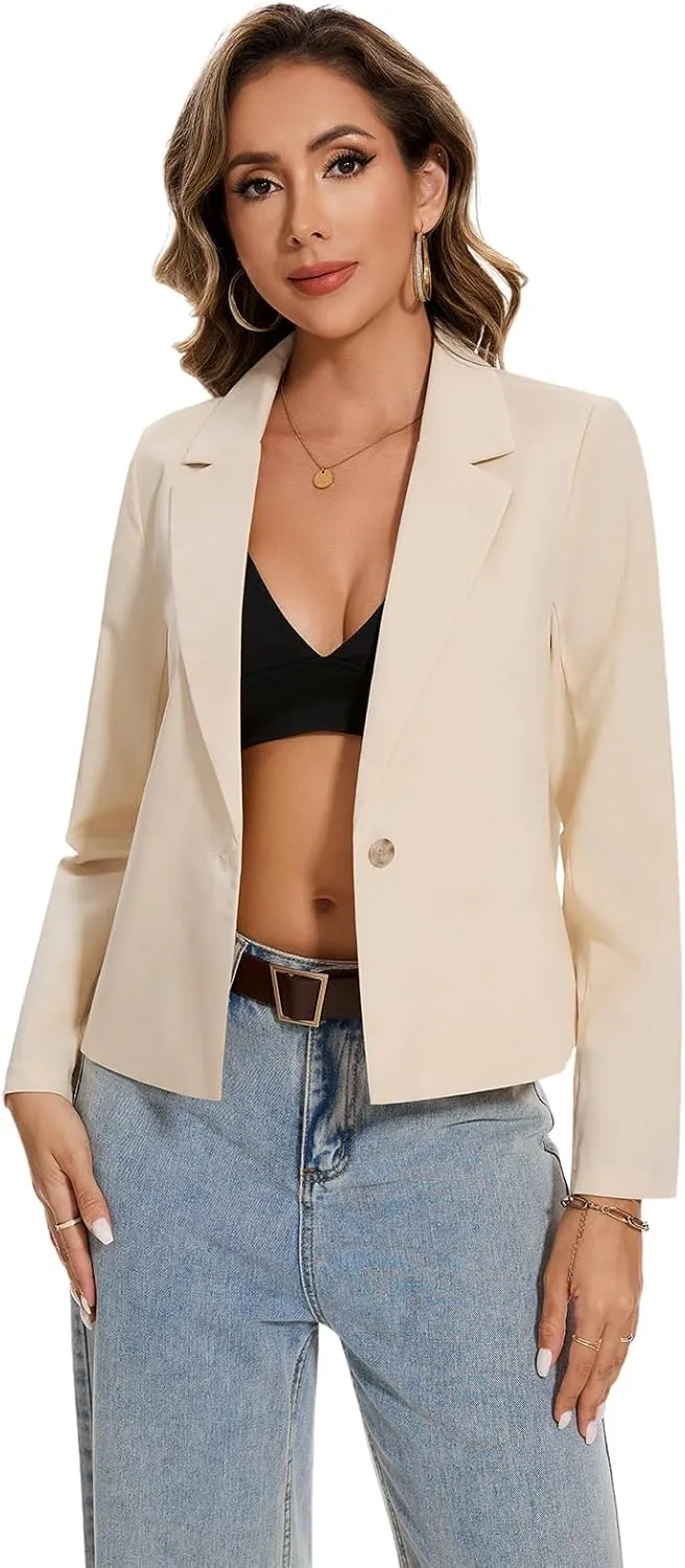 MINTLIMIT Women Linen Blazer Jackets Casual Long Sleeve Notched Lapel Button Work Office Formal Causal