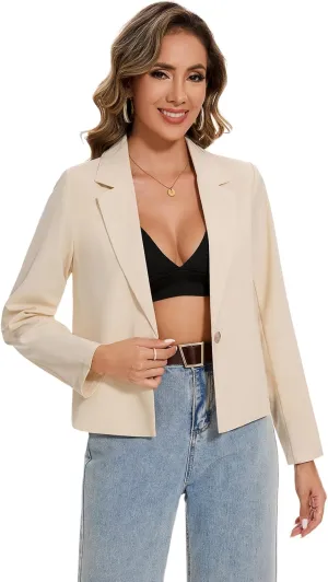 MINTLIMIT Women Linen Blazer Jackets Casual Long Sleeve Notched Lapel Button Work Office Formal Causal