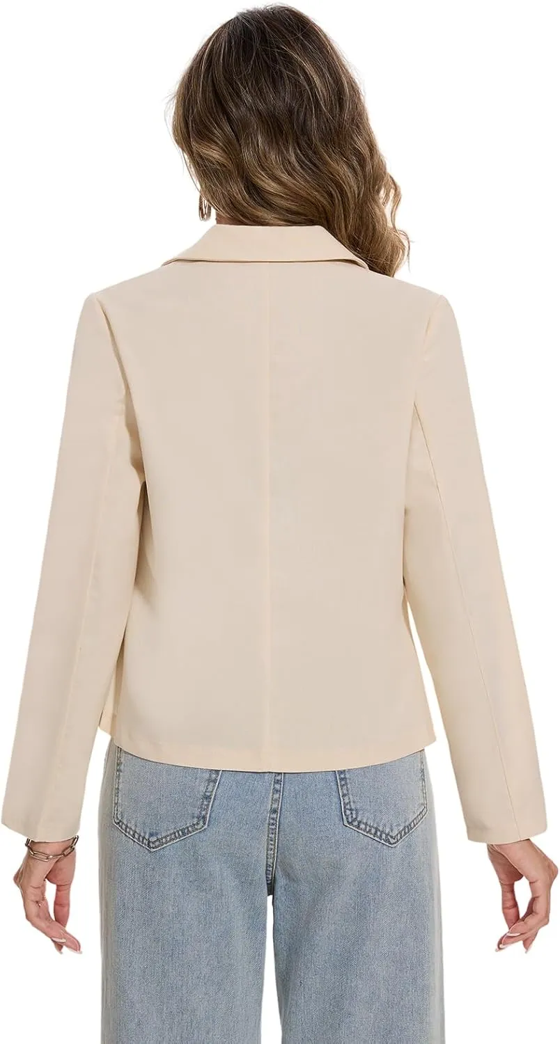 MINTLIMIT Women Linen Blazer Jackets Casual Long Sleeve Notched Lapel Button Work Office Formal Causal