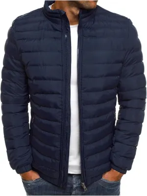 Mmoneyake Men's Down Puffer Jacket Lightweight Packable Outerwear Solid Color Zip Up Warm Cozy Coats Quilted Padded Jacket