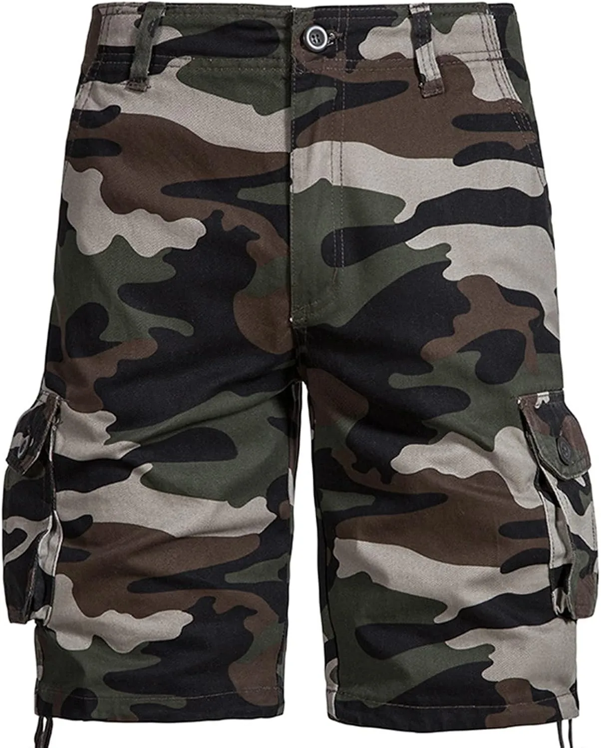 Muscularfit Mens Gym Shorts Camouflage Cotton Multi Pockets Cargo Shorts Big and Tall Buckle Zipper Utility Tooling Shorts