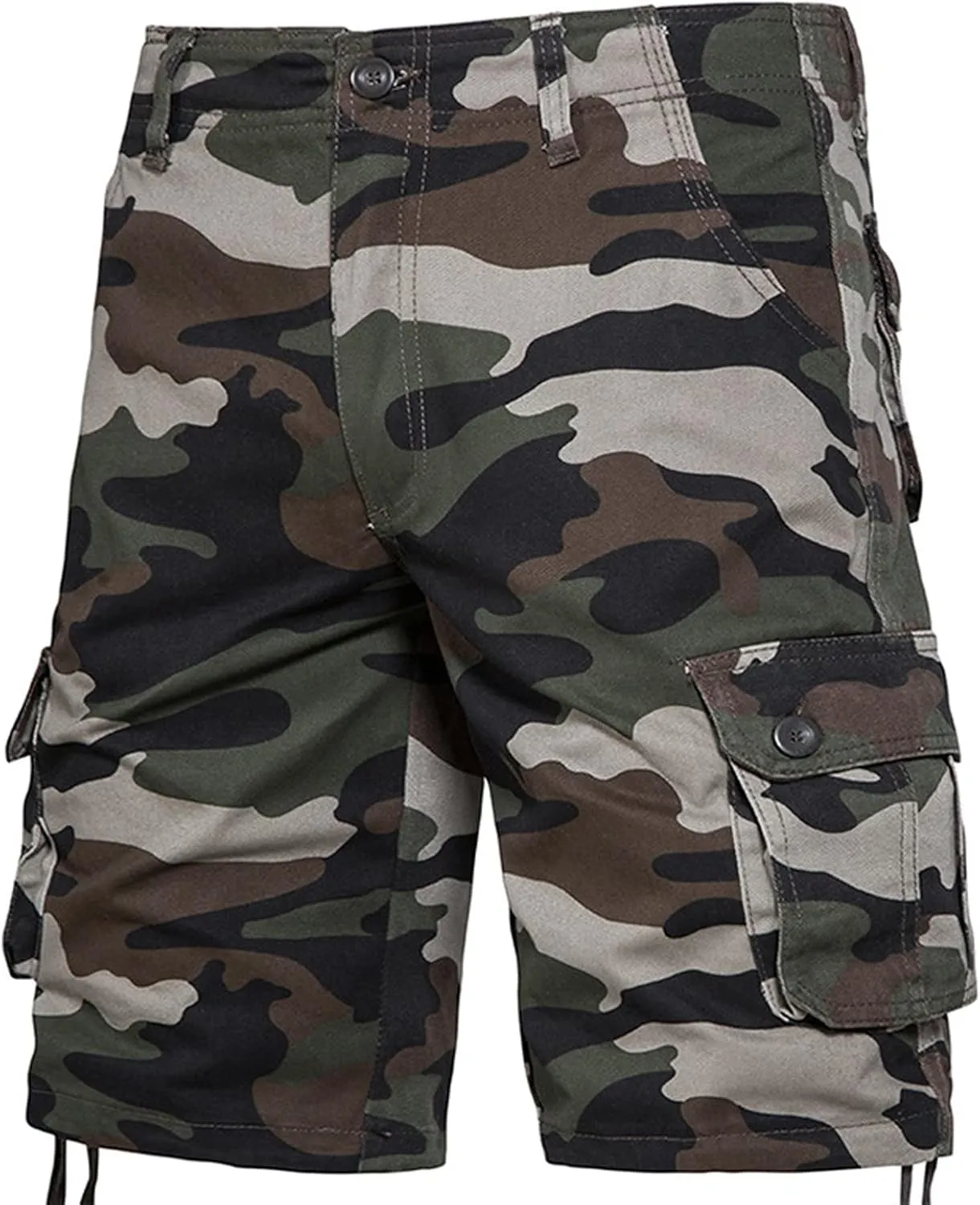 Muscularfit Mens Gym Shorts Camouflage Cotton Multi Pockets Cargo Shorts Big and Tall Buckle Zipper Utility Tooling Shorts