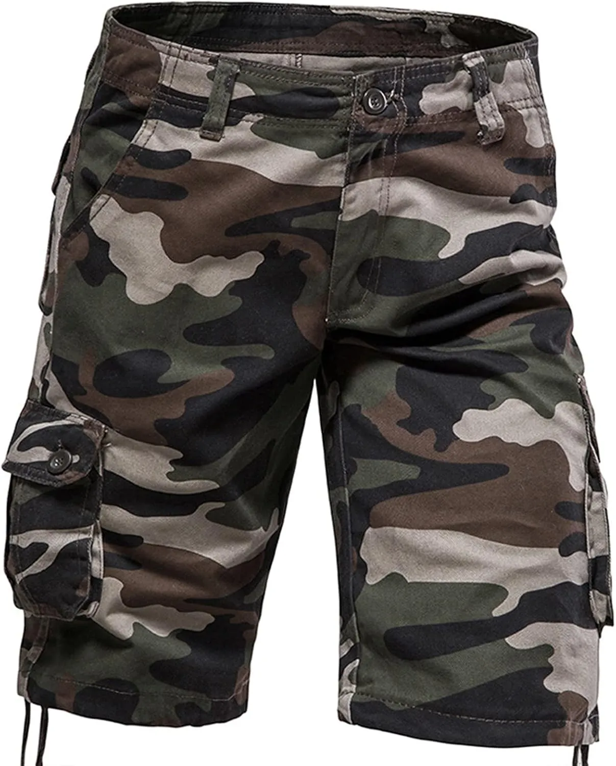 Muscularfit Mens Gym Shorts Camouflage Cotton Multi Pockets Cargo Shorts Big and Tall Buckle Zipper Utility Tooling Shorts