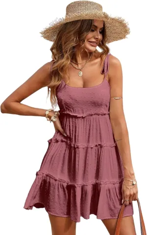 Narecte Womens Summer Dresses Wedding Guest Dresses Beach Sundresses Spaghetti Strap Flowy Boho Dress