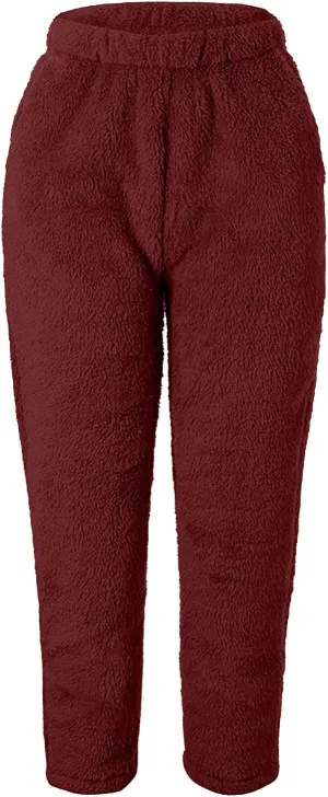 NaRHbrg Women's Fuzzy Lounge Pants Casual Pajamas Pure Color Fleece Long Pants Comfy Fluffy Loungewear Bottoms Sleepwear