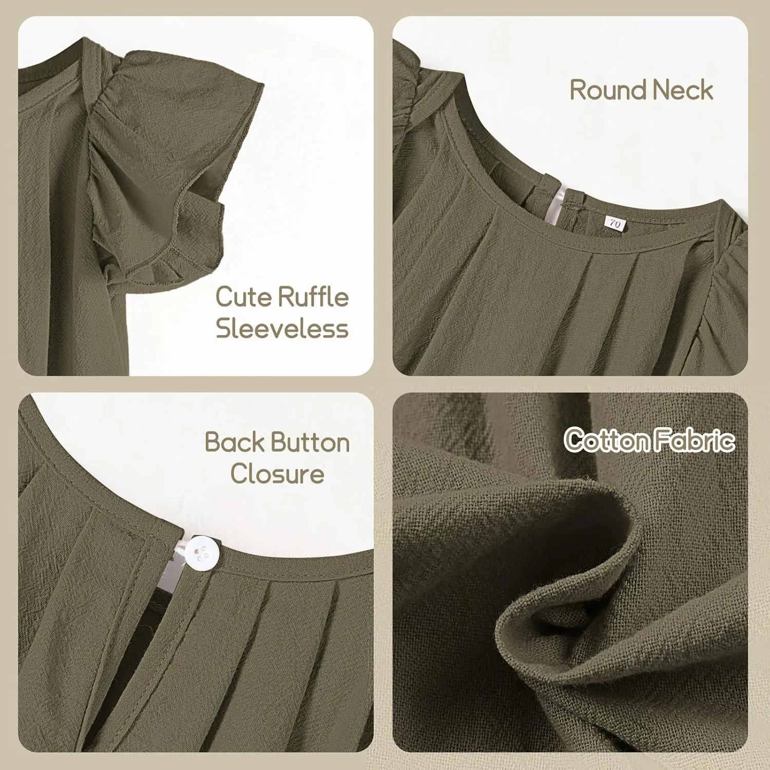 Neutocd Infant Baby Girl Cotton Linen Ruffle Sleeveless Cute Toddler Dress Casual Back Button Closure Summer Party Sundress