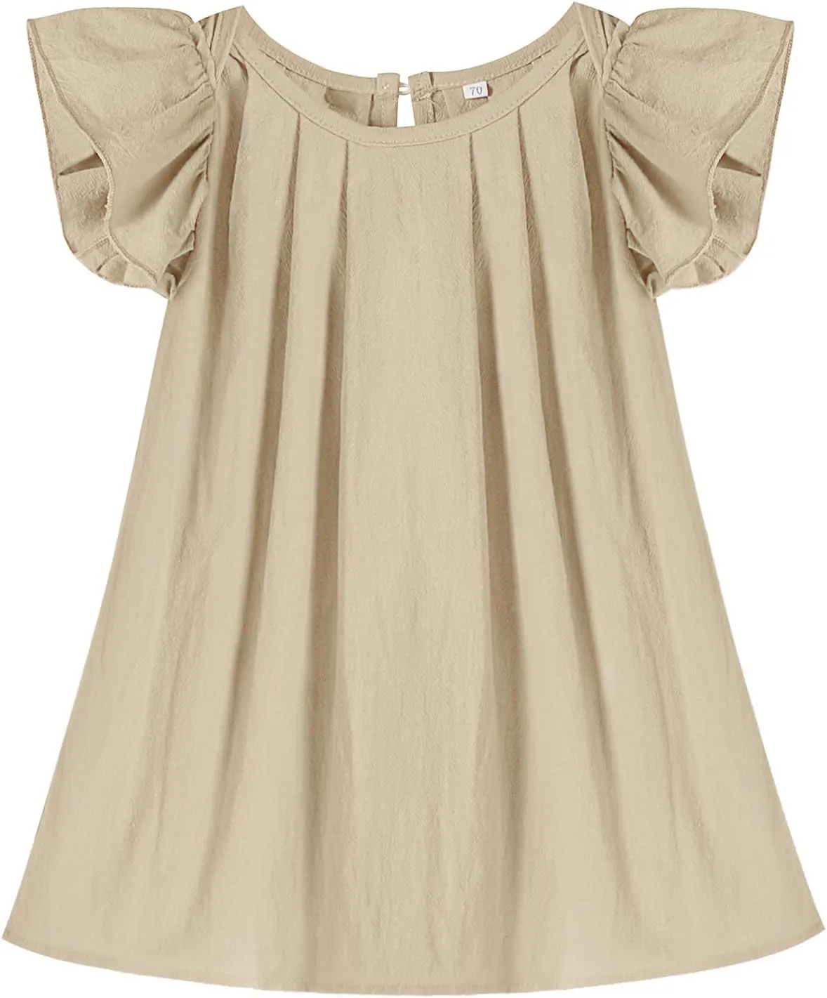 Neutocd Infant Baby Girl Cotton Linen Ruffle Sleeveless Cute Toddler Dress Casual Back Button Closure Summer Party Sundress