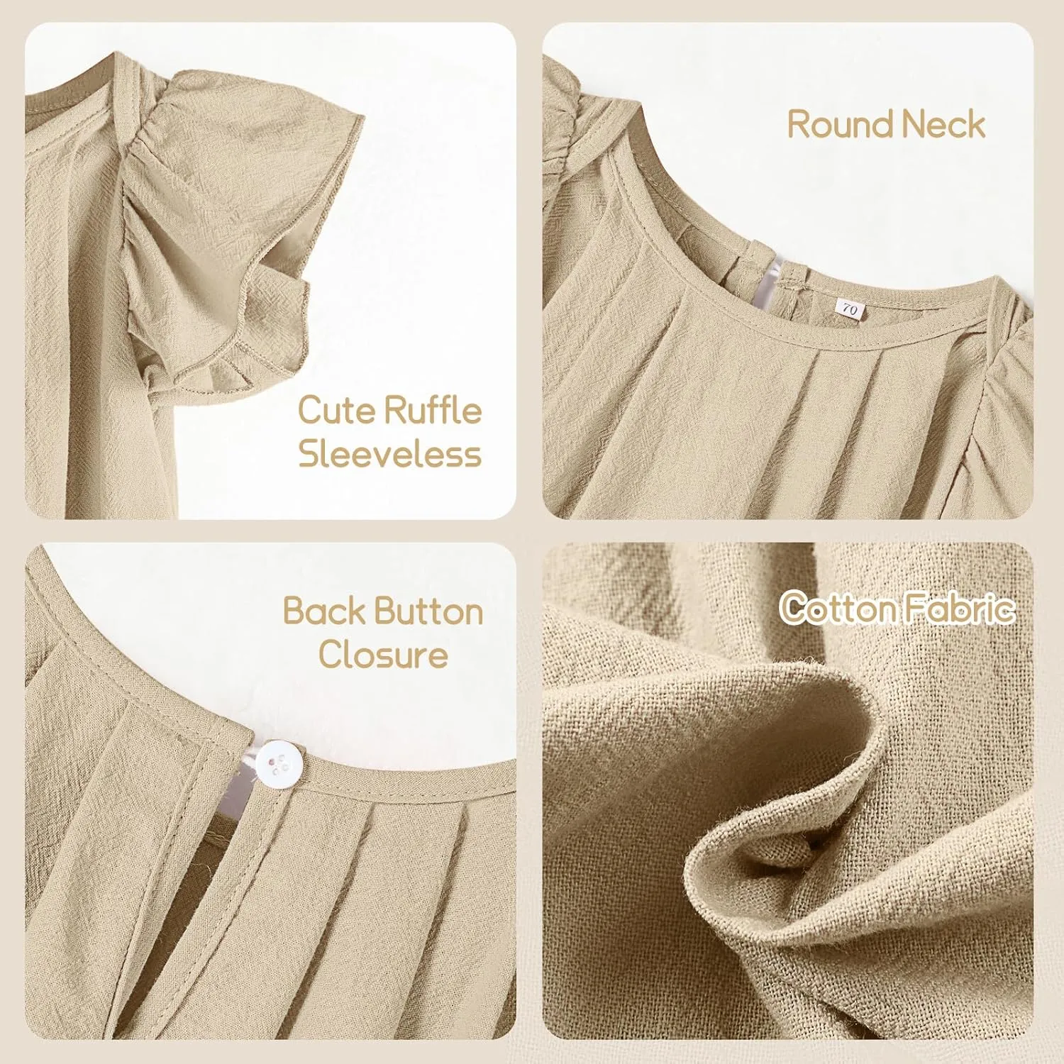 Neutocd Infant Baby Girl Cotton Linen Ruffle Sleeveless Cute Toddler Dress Casual Back Button Closure Summer Party Sundress