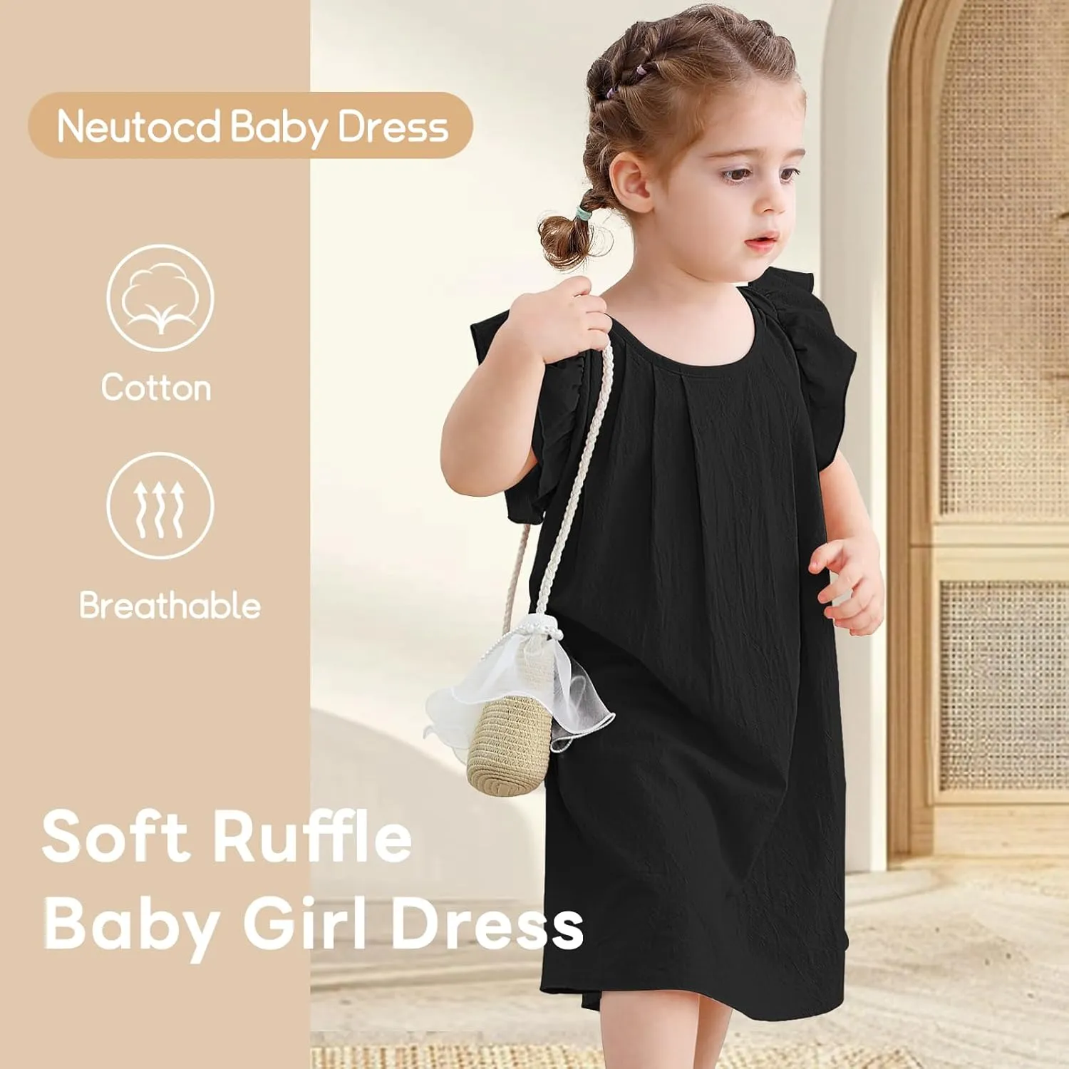 Neutocd Infant Baby Girl Cotton Linen Ruffle Sleeveless Cute Toddler Dress Casual Back Button Closure Summer Party Sundress