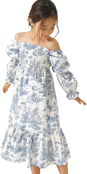NOTHING FITS BUT Yuki Dress, Linen Cotton Long Puffed Sleeve Girls Dresses, Loose Casual Frock Ruffled Hem Dresses for Girls