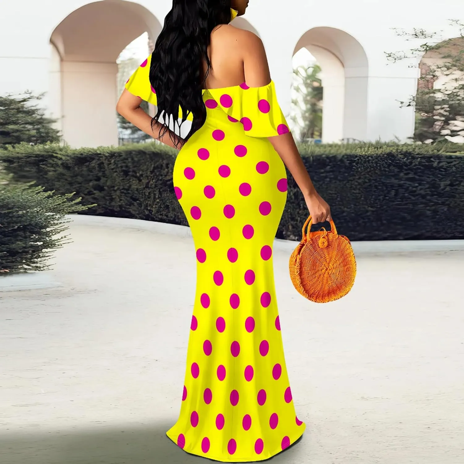 Off-The-Shoulder Women's Printed Maxi Dress, Sexy Elegant, Bodycon Maxi Dress, Party Evening Dress, Maxi Dress