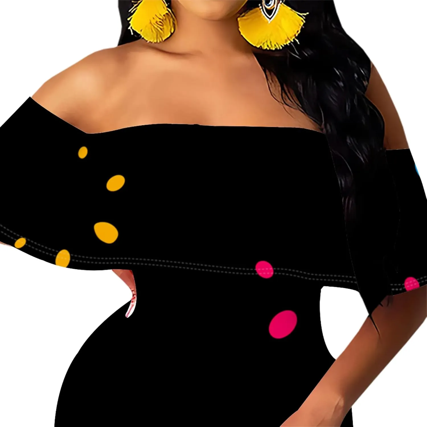 Off-The-Shoulder Women's Printed Maxi Dress, Sexy Elegant, Bodycon Maxi Dress, Party Evening Dress, Maxi Dress
