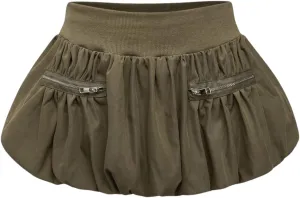 OYOANGLE Women's Pleated Bubble Mini Skirts Y2k High Waist Puffy A-Line Short Skirts