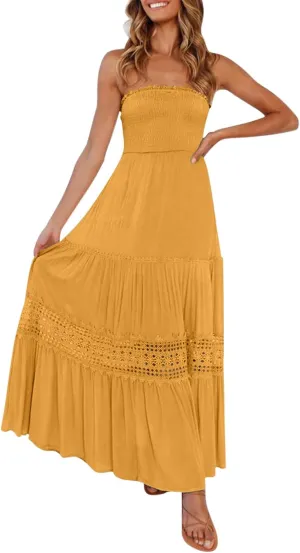 Party Dresses for Women Eyelet Strapless Lace Tiered Ruffle Smocked Ruched Dresses Evening Party Beach Vacation Clothes