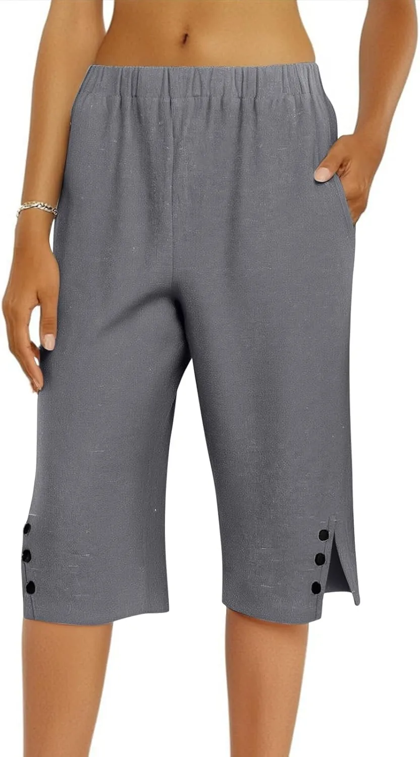 Pedal Pushers for Women Lightweight and Thin Summer Bermuda Shorts Baggy Casual Summer Capri Shorts with Pockets