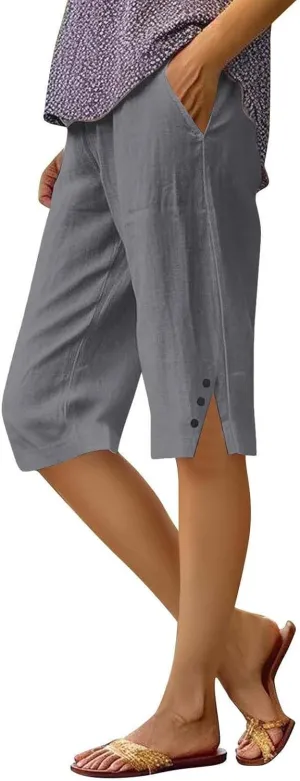 Pedal Pushers for Women Lightweight and Thin Summer Bermuda Shorts Baggy Casual Summer Capri Shorts with Pockets