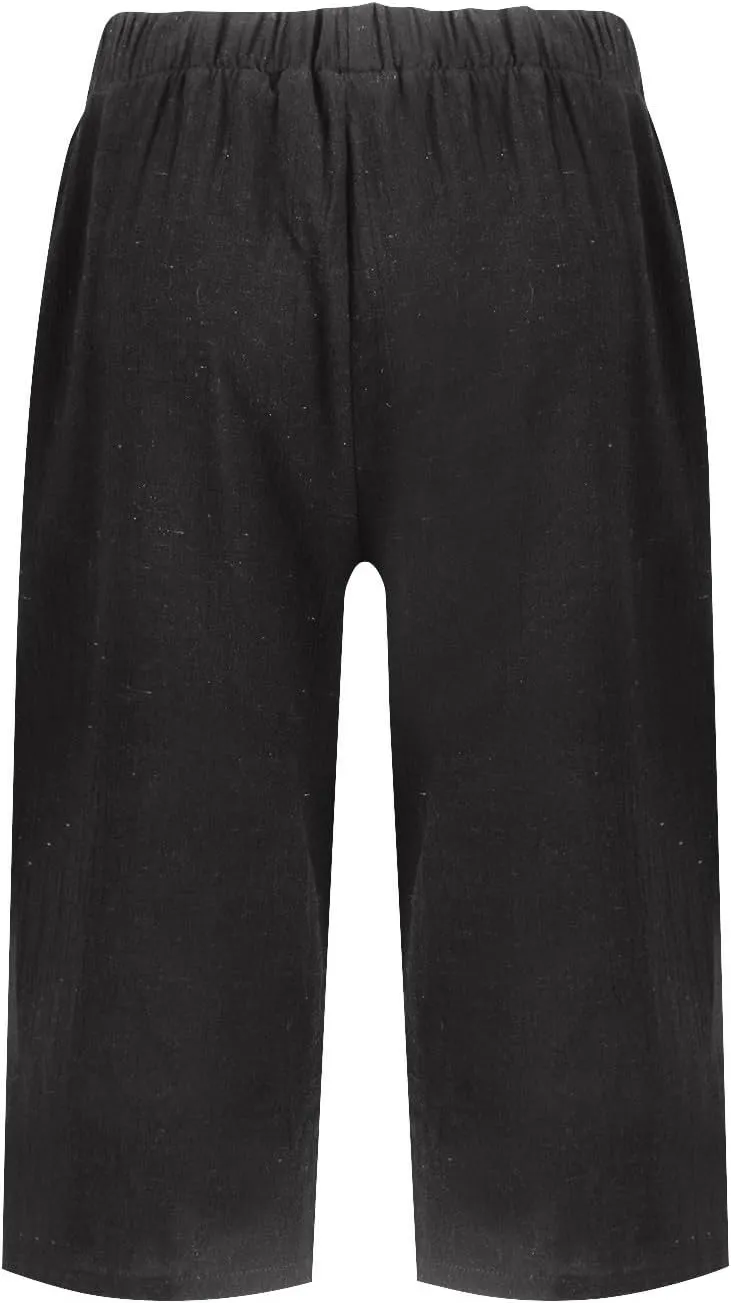Pedal Pushers for Women Summer Casual Elastic High Waisted Wide Leg Linen Pants Baggy Bermuda Shorts with Pockets