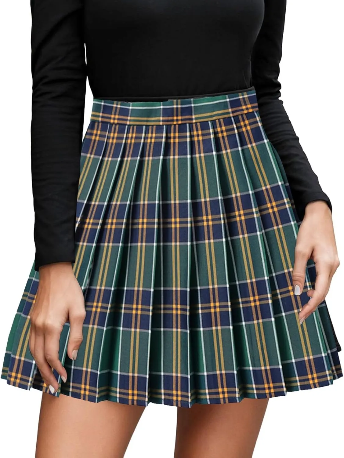 Pleated Skirt Midi for Women Summer Casual A Line Trendy Pleated High Elastic Waist Cheer Mini Skirts for Girls