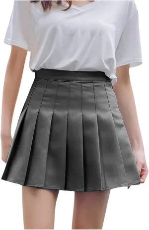Pleated Skirts for Women,High Waist Pleated A-Line Uniform Mini Skirt Business Casual Work Classic Solid Color Skirt