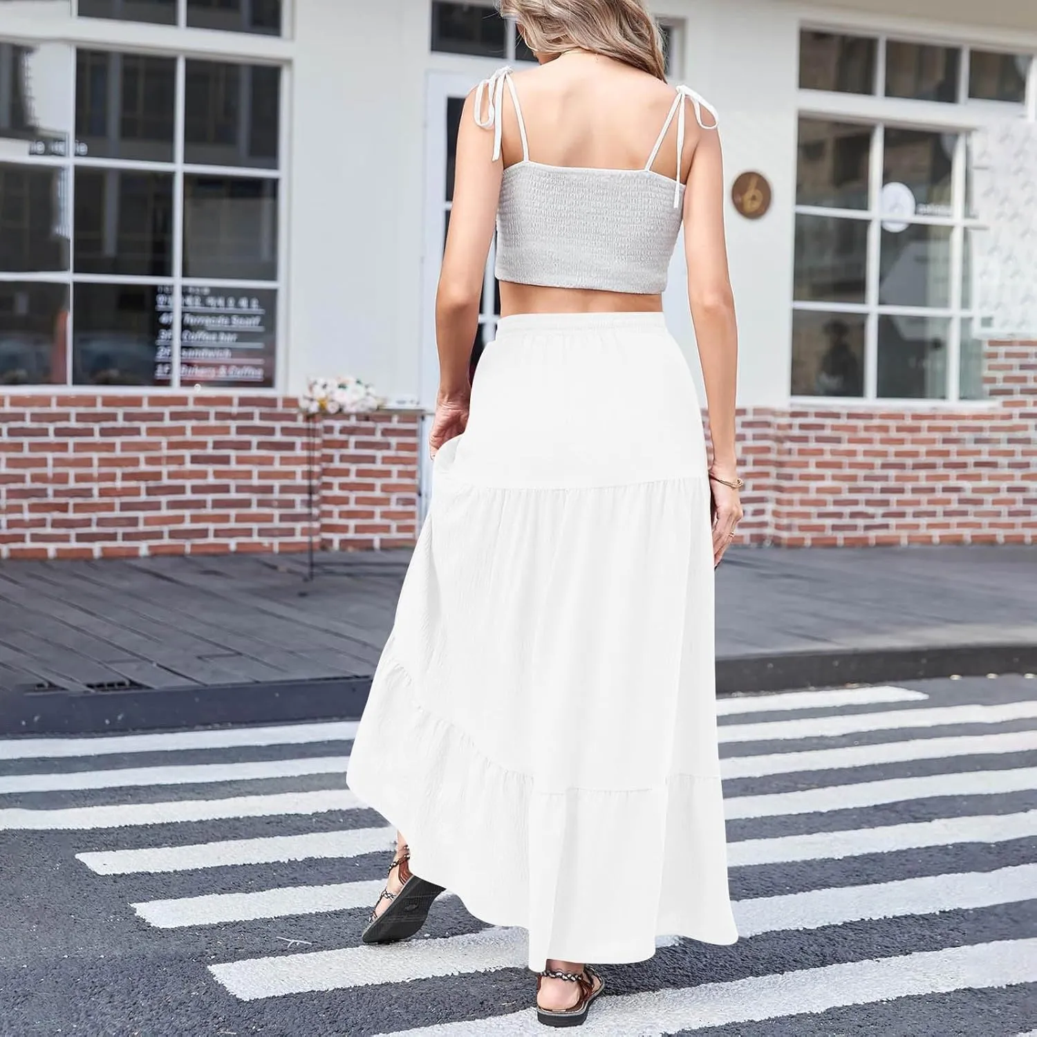 Plus Size Maxi Skirts for Women Summer Boho Flowy Tiered A-Line Skirt Casual Fashion Elastic Waist Pleated Dress