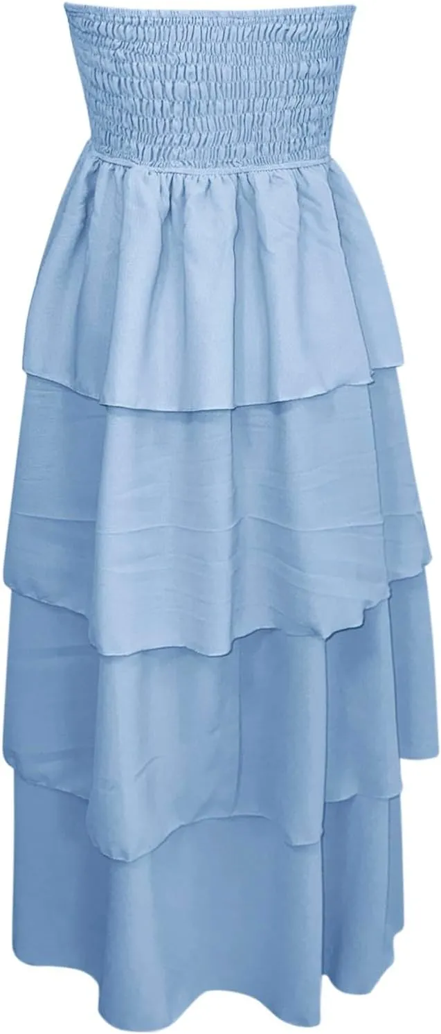 Prom Dresses for Wedding Guest Elegant Strapless Layered Tiered Ruffles Homecoming Maxi Dress Girls Night Out Outfits Women
