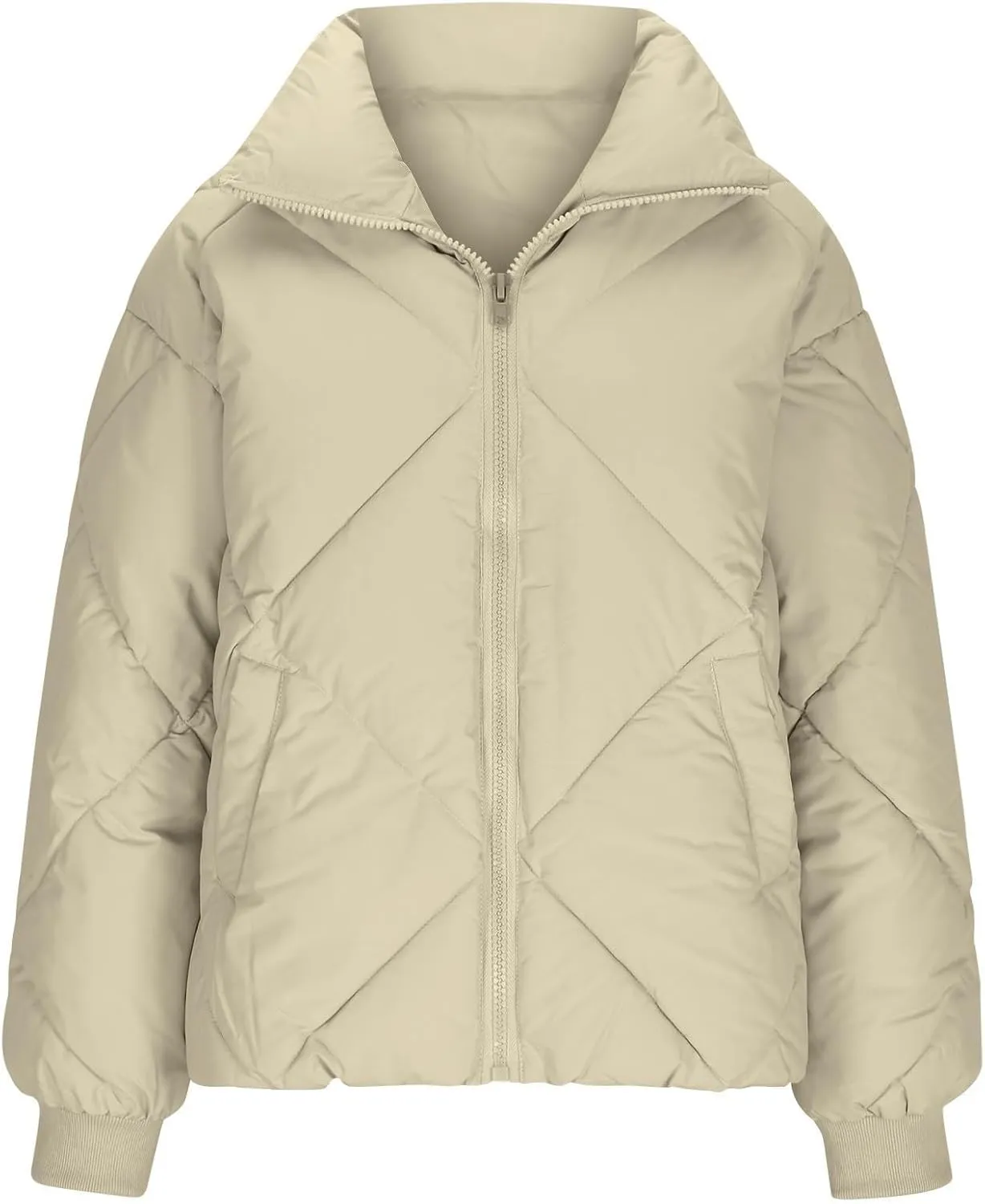 Quilted Puffer Jacket for Women Casual Puffy Zip Up Jackets with Pockets Warm Winter Padded Down Coats Outerwear