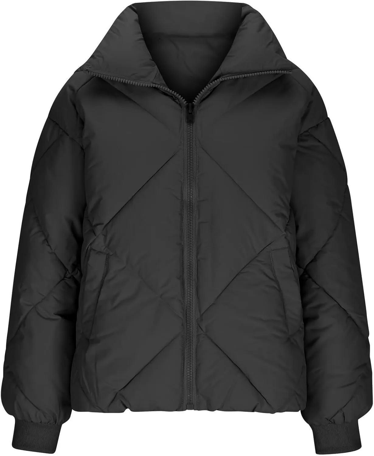 Quilted Puffer Jacket for Women Casual Puffy Zip Up Jackets with Pockets Warm Winter Padded Down Coats Outerwear