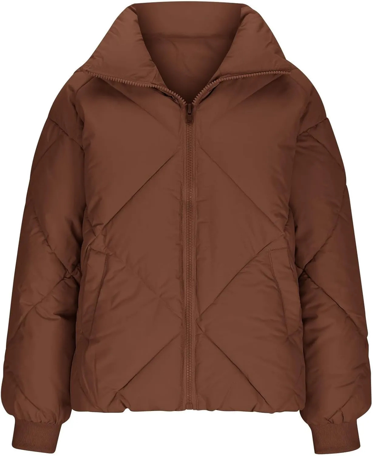 Quilted Puffer Jacket for Women Casual Puffy Zip Up Jackets with Pockets Warm Winter Padded Down Coats Outerwear