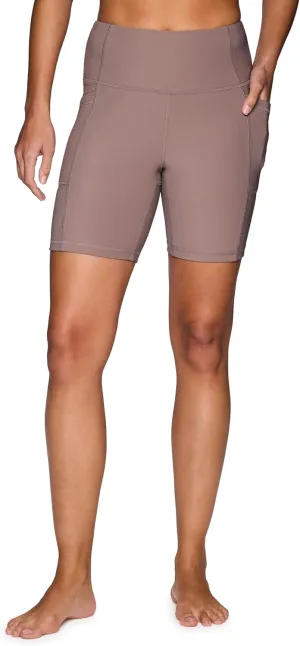 RBX Active Ribbed Bike Shorts for Women, 7-Inch Inseam High Rise Stretchy Biker Yoga Shorts with Pockets