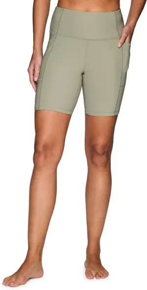 RBX Active Ribbed Bike Shorts for Women, 7-Inch Inseam High Rise Stretchy Biker Yoga Shorts with Pockets