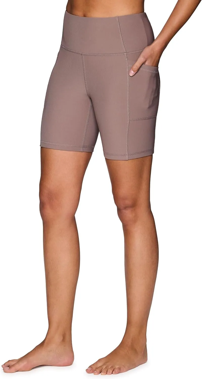 RBX Active Ribbed Bike Shorts for Women, 7-Inch Inseam High Rise Stretchy Biker Yoga Shorts with Pockets
