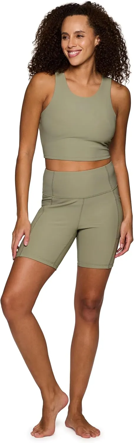 RBX Active Ribbed Bike Shorts for Women, 7-Inch Inseam High Rise Stretchy Biker Yoga Shorts with Pockets