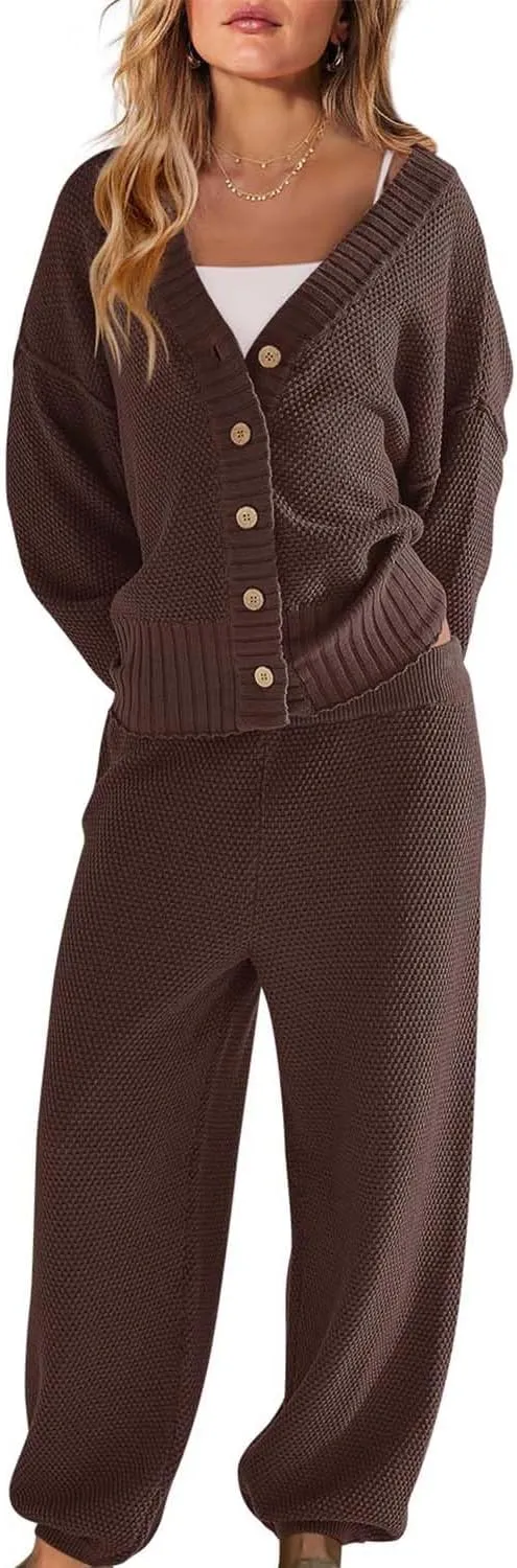 ReachMe Women's Loungewear Set - Cozy Knit Cardigan & Button Sweater 2 Piece Outfit