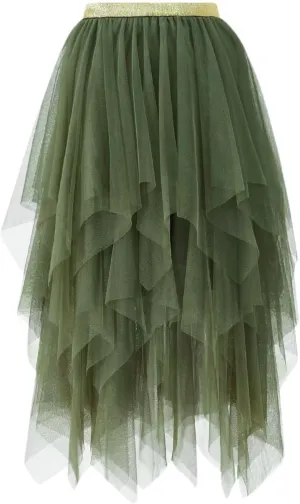 Ruffle Skirt for Women Trendy High Elastic Waist Retro Mesh Sheer Loose A-Line Long Skirts for Women Summer Vacation